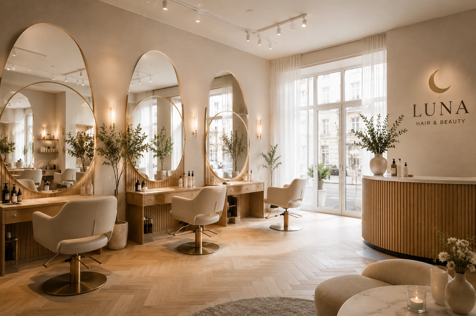 Elegantní interiér salonu LUNA Hair & Beauty